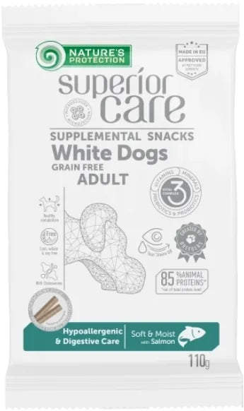 Przysmak z łososia dla dorosłych psów o białym umaszczeniu Nature’s Protection Superior Care  110g